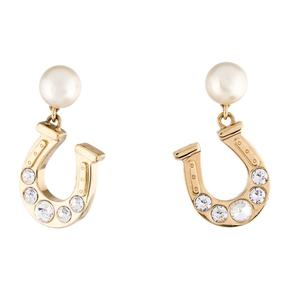 Miu Miu Faux Pearl & Crystal Horseshoe Drop Earrings